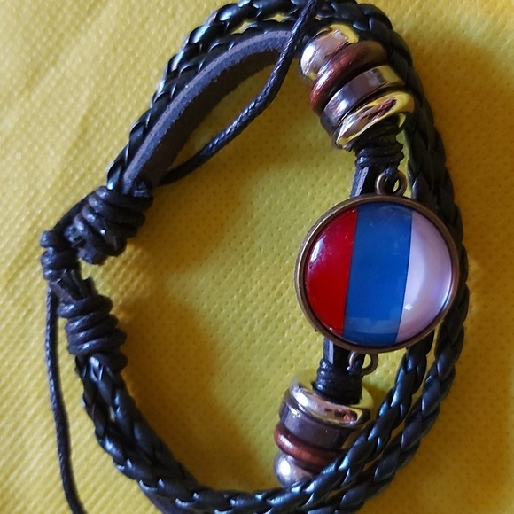 NWOT National Flag adjustable Unisex leather bracelet - Picture 4 of 11